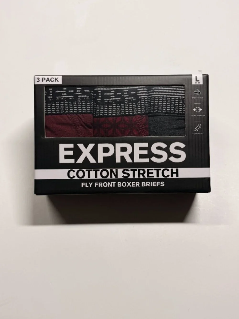 NWT Express Cotton Stretch Boxer Briefs - Large- Multi color  - 3 Pack